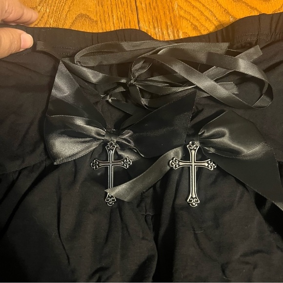 Cosmic Aura Lace-Up Ruffle Tiered Mini Skirt in Black Sz 3 Gothic Cross Charms - Picture 8 of 16